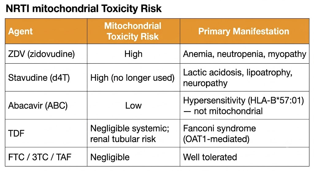 NRTI mitochondrial toxicity risk table